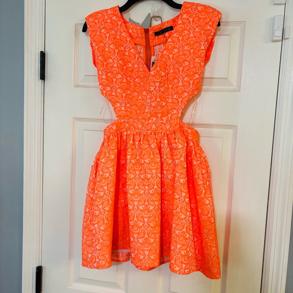 Neon Floral Brocade Fit & Flare Cut Out‎ Sides 0308